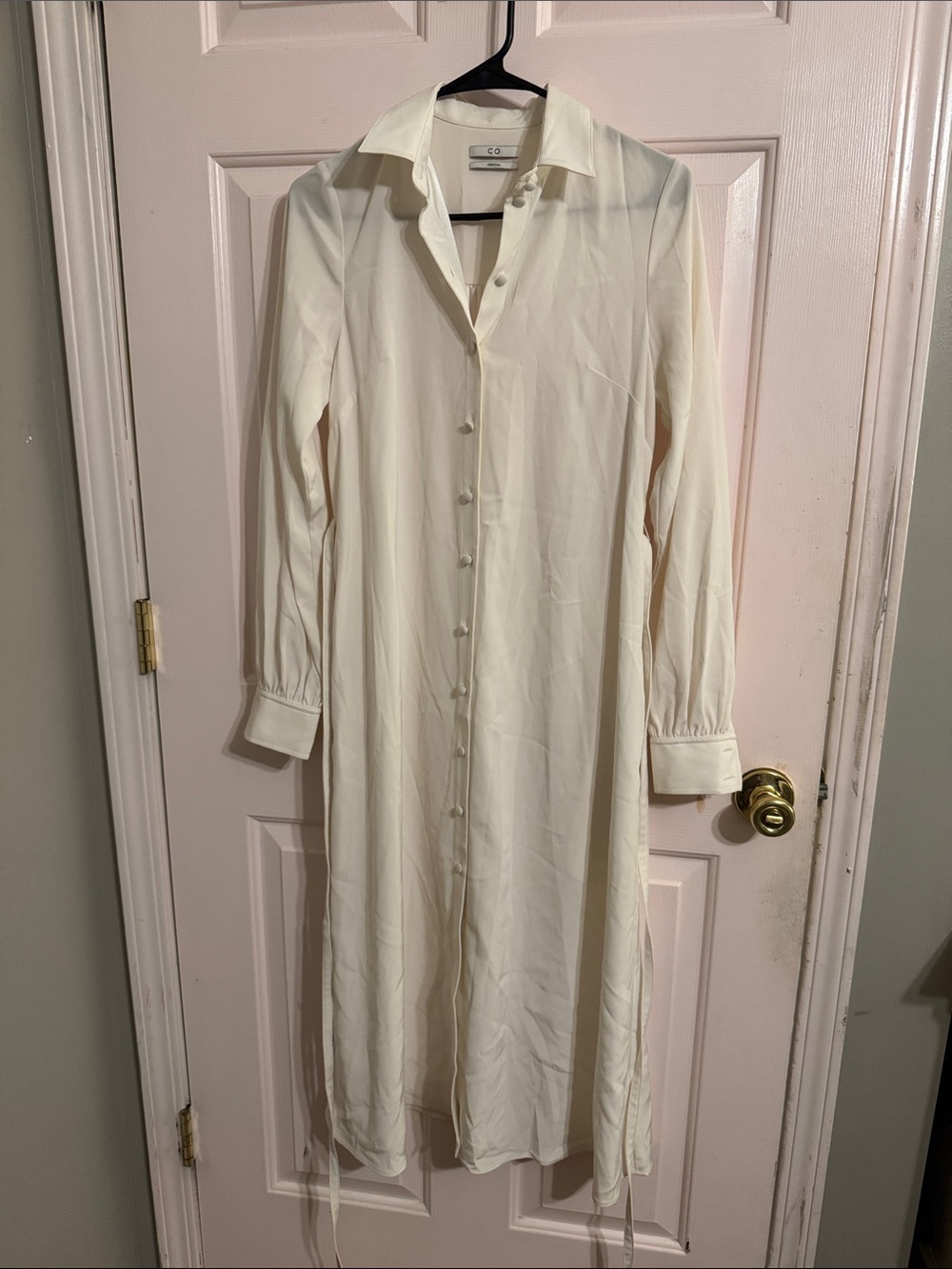Light Cream Button-Front Maxi Shirt Dress by C O